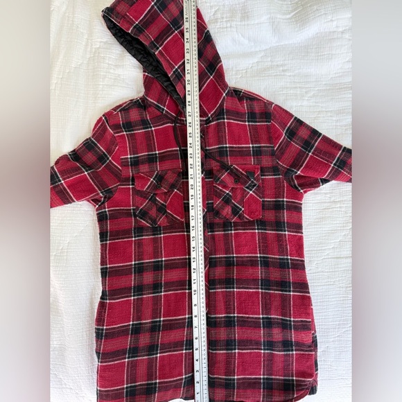 Volcom Snowboarding Hooded Flannel Jacket Red Black Plaid DWR Men’s Small - Picture 10 of 12